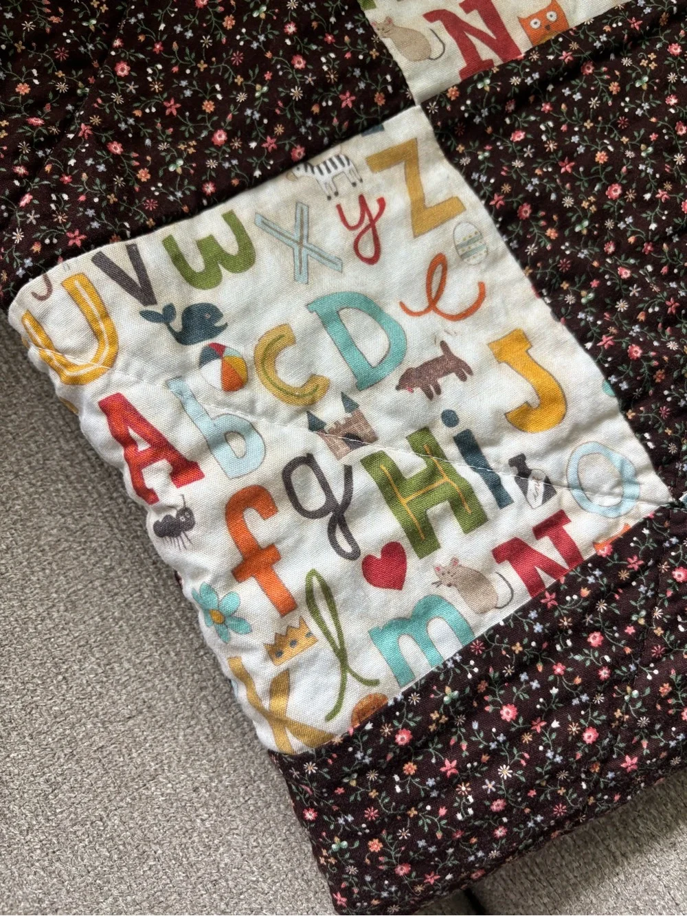 Handmade Retro Floral Kids Baby Alphabet Patchwork Quilt